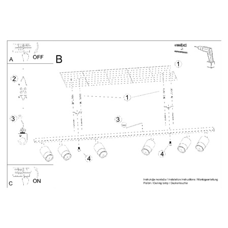 NERO Deckenleuchte 6xGU10 Reflektor Halogen Leuchte Beweglich 117cm Schwarz Chrom SOLLUX