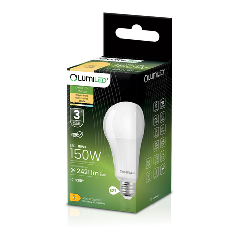 LED-Lampe E27 A70 18W = 150W 2421lm 3000K Warm 260° LUMILED