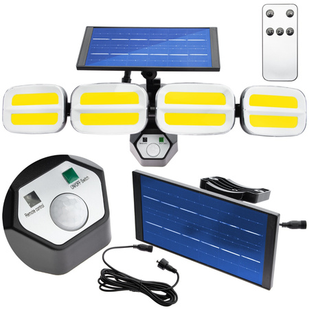 LED Solarstrahler 4x COB LED 20W 800lm Kalt IP65 Bewegungssensor + Fernbedienung