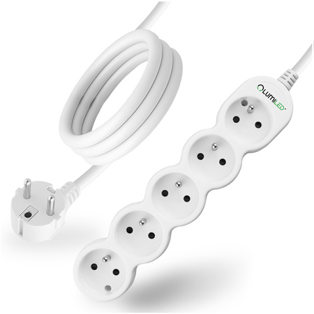 Netzverlängerungskabel Geerdete Steckdosenleiste 5 Steckdosen 1.5m Weißes Kabel Lendo Lumiled
