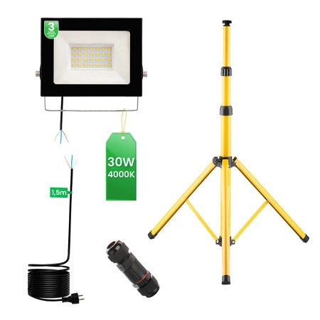 LED-Flutlicht ZUNA2 Halogenlampe 30W 4000K auf Stativ + Kabel + Hermetischer Anschluss LUMILED