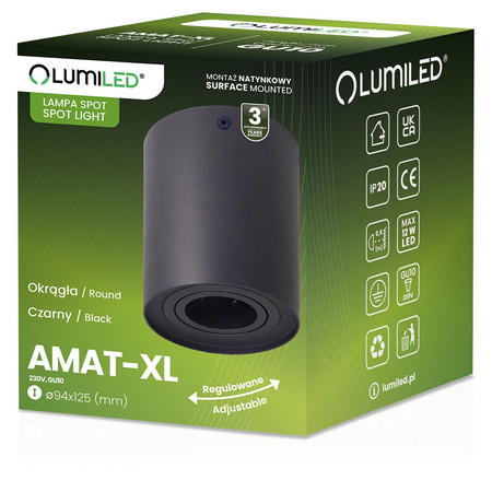 Aufputz HALOGEN Spot Tuba Beweglich AMAT-XL GU10 Rund 125mm SCHWARZ LEUCHTEND