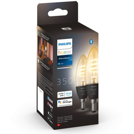 2PAK LED-Glühbirne Kerze E14 B40 4.6W CCT PHILIPS HUE Weiß & Ambiance Filament Bluetooth Zigbee