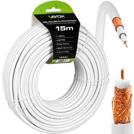 Antennen Koaxialkabel Kupfer Gel CU Terrestrisch 4K Full HD Weiß 15M VAYOX