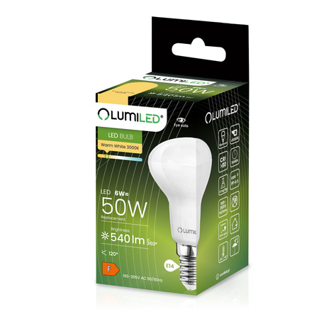 Lampen E14, Glühbirne R50 6W = 50W 540lm 3000K 120° warm LUMILED