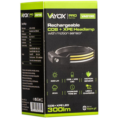 Wiederaufladbare Kopftaschenlampe 3x COB + XPE Pro Series VA0130 VAYOX