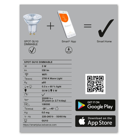 GU10 LED Lampe 5W 350lm 2700K Warm LEDVANCE SMART+ WiFi Dimmbar