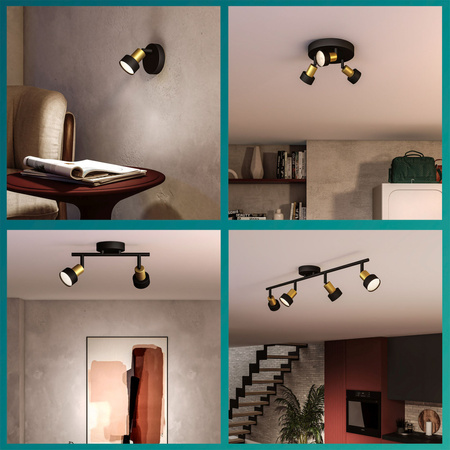 Reflektor-Deckenleuchte 3x GU10 Schwarz-Kupfer-Röhre Philips