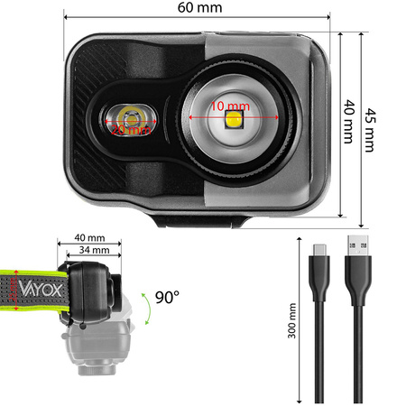 Wiederaufladbare Stirnlampe 800LM CREE + SMD PRO SERIES VA0196 VAYOX