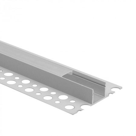 Aluminium LED-Profil für Gipskarton REGIPS Fliesenunterprofil Weiß 1m mit mattierter Abdeckung für LED-Streifen + Endkappen GN Ecolight Serie