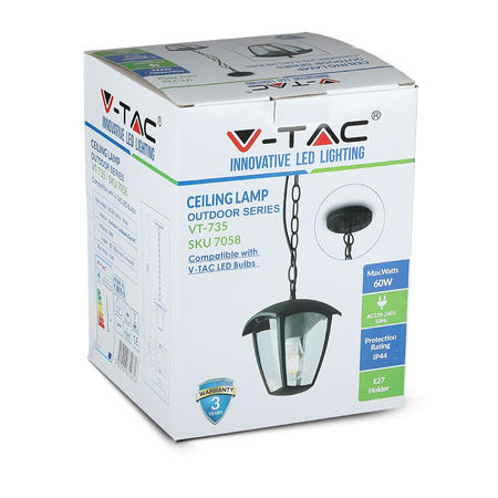 E27-hängende Gartenlampe an einer Kette Schwarz VT-735 V-TAC