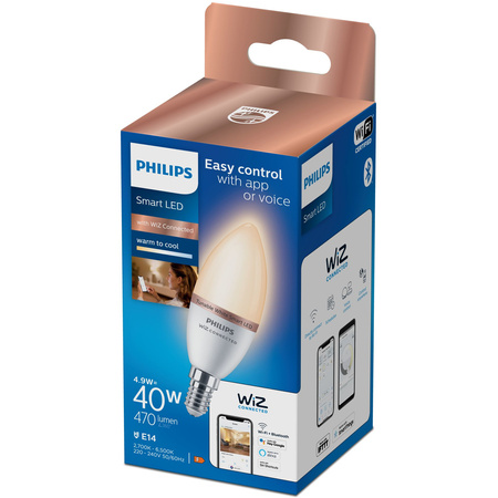 LED-Lampe E14 C37 4.9W = 40W 470lm 2700-6500K SMART WiFi Philips WiZ