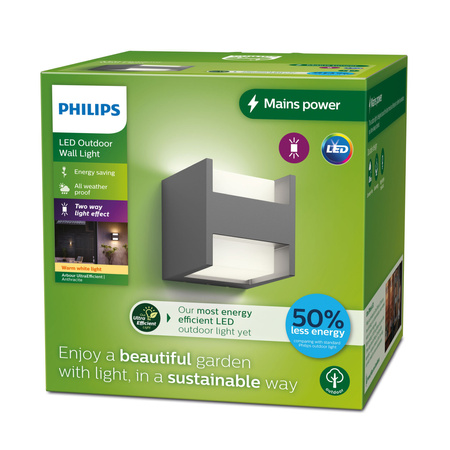 Garten LED Wandleuchte ARBOUR 3.8W 2700K Warm IP44 Up-Down Anthrazit PHILIPS