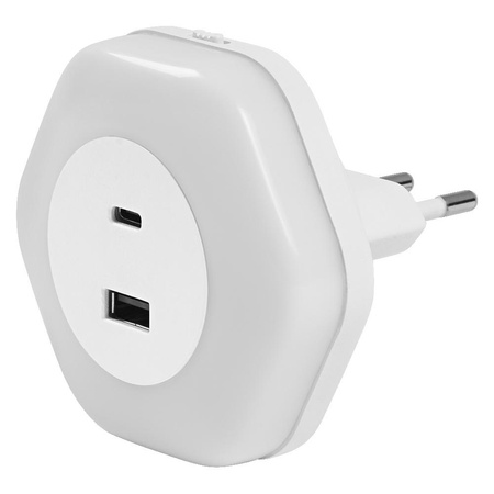 LED-Nachtlicht mit USB-A USB-C-Stecker zu Buchse 15W 4lm 3000K Warm mit Dämmerungssensor Weiß Lunetta Ledvance
