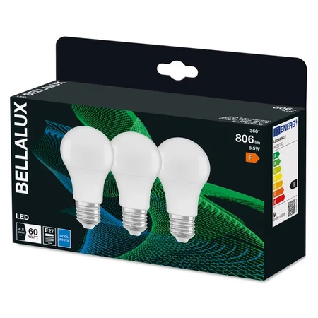 3x LED Lampe E27 A60 8,5W = 60W 806lm 4000K Neutral 200° BELLALUX