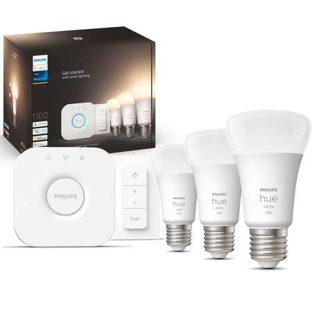 3PAK LED-Glühbirne E27 A60 9.5W 2700K Warm PHILIPS HUE Weiß Bluetooth Zigbee + Hue Bridge + Dimmschalter