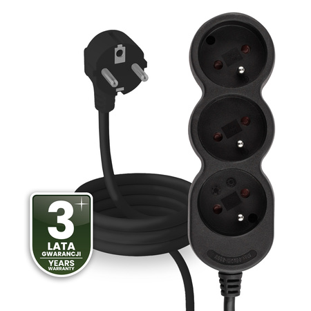 Netzverlängerungskabel Geerdete Steckdosenleiste 3 Steckdosen 1.5m Schwarzes Kabel Lendo Lumiled