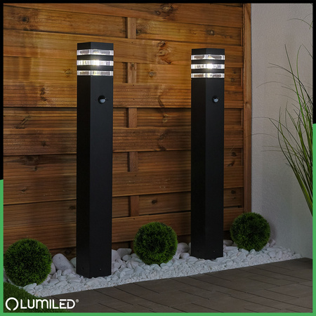 Gartenleuchte E27, Außenstehleuchte Pollerleuchte mit Bewegungsmelder 80cm TAXUS 2 LUMILED