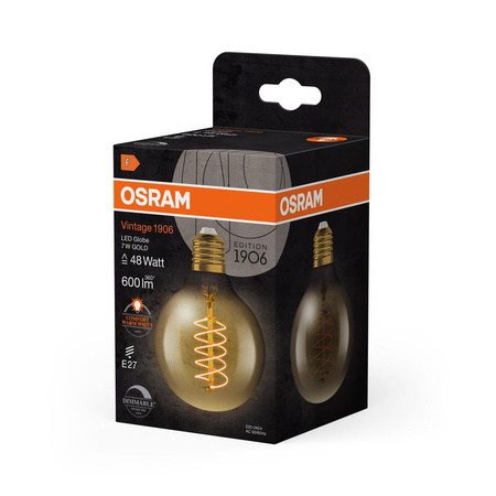 Dekorative LED-Glühbirne G80 Sphere E27 7W = 48W 600lm 2200K Warm 320° Filament Dimmbar Vintage 1906 Osram