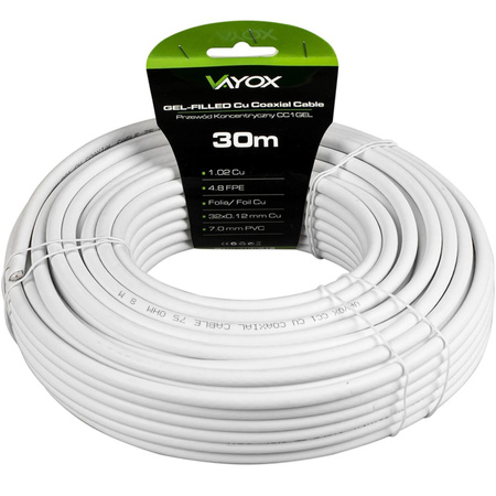 Antennen Koaxialkabel Kupfer Gel CU Terrestrisch 4K Full HD Weiß 30M VAYOX