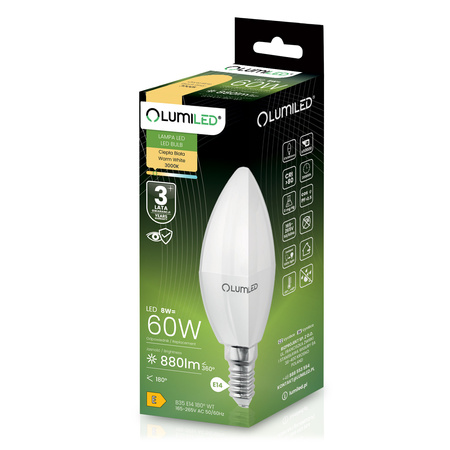 LED Lampen E14, Kerze Lampe B35 8W = 60W 806lm 180° 3000K warmweiß LUMILED