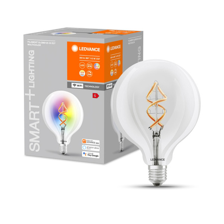 E27 G125 LED Lampen 4,5W = 30W 2700K Warm RGB 300lm 300° LEDVANCE SMART+ WIFI Filament dimmbar