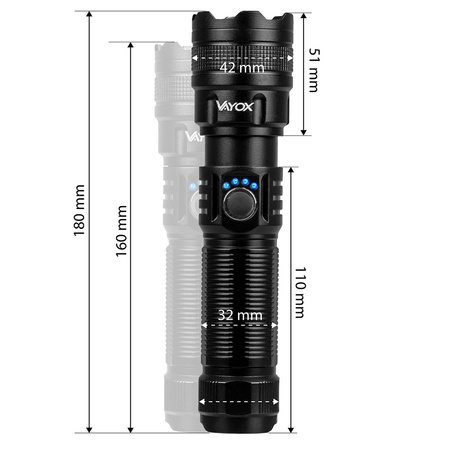 Wiederaufladbare taktische LED-Taschenlampe 600lm 10W Leistungsstarke ZOOM POWERBANK VA0179 VAYOX