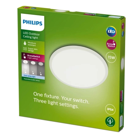 Garten LED Deckenleuchten für den Außenbereich SUPERSLIM CL550 15W 4000K IP44 Decke rund weiß PHILIPS
