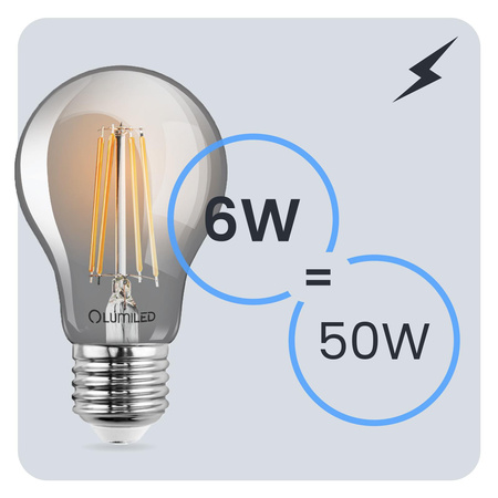 6x LED-Lampe E27 A60 6W = 50W 660lm 2200K Warm 360° DIMMION FILAMENT LUMILED