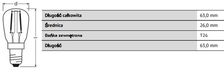 LED-Lampe E14 T26 1.6W = 5W 50lm 2400K Warm 320° Glühfaden OSRAM Parathom
