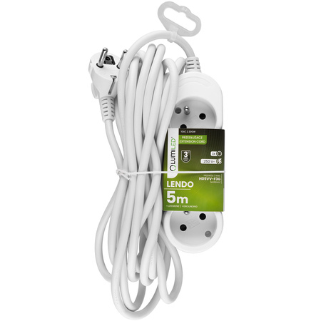 Netzverlängerungskabel geerdete Steckdosenleiste 3 Steckdosen 5m weißes Kabel Lendo Lumiled