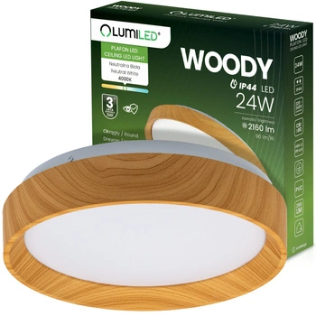 Plafond LED-Deckenleuchte WOODY 24W 4000K Rund IP44 32cm LUMILED