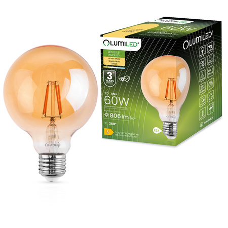 Dekorative LED Lampen E27, Glühbirne G125 7W = 60W 806lm 2000K warm 360° Globe Amber Glühfaden LUMILED