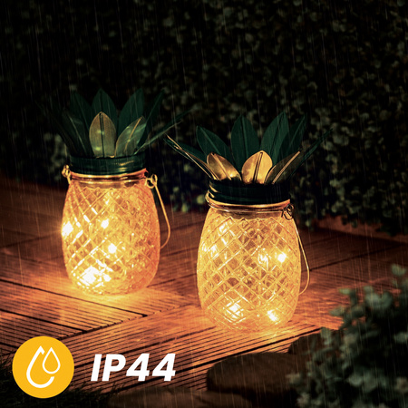 Gartenlampe LED Solar Laterne Hanging Jar ANANAS Glas 3000K