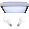 Plafond LED-Deckenleuchte 41 cm, 2 x E27, chrom, quadratisch + 2 x LED Leuchtmittel, 10 W, 6000 K, Lumiled