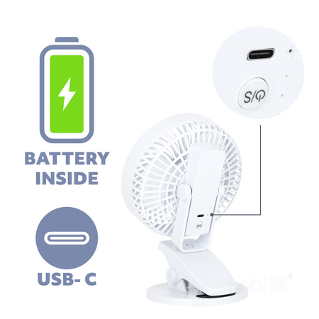 Tischventilator Clip Tragbar Wiederaufladbar USB-C Weiß Viento Windstar Kobi