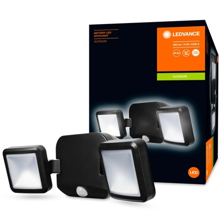 LED-Flutlicht 10W 480lm 4000K IP54 Schwarz mit Bewegungsmelder LEDVANCE SPOTLIGHT Batteriebetrieb Twin