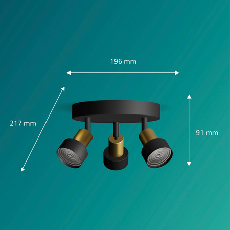 Reflektor-Deckenleuchte 3x GU10 Schwarz-Kupfer-Röhre Philips