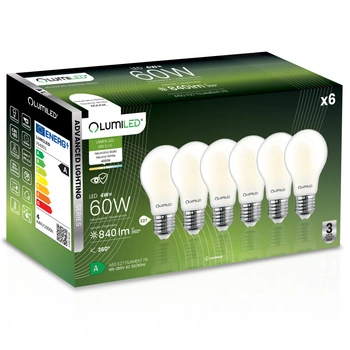 6x LED-Lampe E27 A60 4W = 60W 840lm 4000K Neutral 360° FILAMENT LUMILED