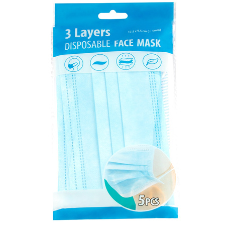 5x Dreischichtige Einweg-Schutzmaske