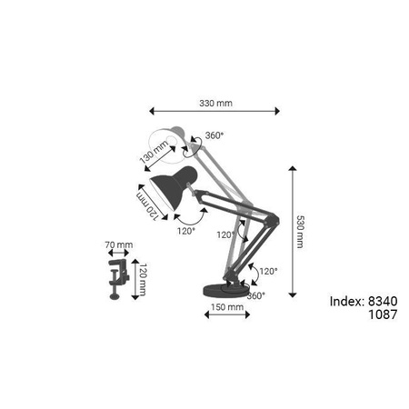 Zeichnung Schreibtischlampe E27 Schule Nachtlicht Clip On/Off Schalter Weiß Lena Masterled