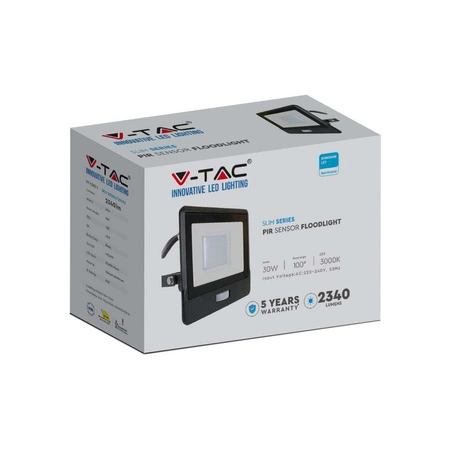 LED Fluter 30W 2340lm 4000K IP65 Schwarz mit Bewegungssensor und CUT-OFF-Funktion Samsung Chip VT-138S-1-B V-TAC