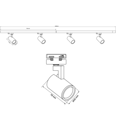 Stromschienen-Kit 1-Phasen-Schiene + 4x Reflektor GU10 Weiß LYNX Sanico Goldlux