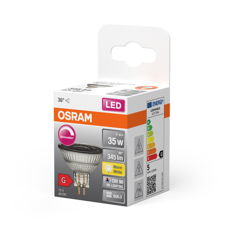 LED-Lampe MR16 Reflektor GU5.3 5W = 35W 345lm 2700K Warm CRI90 12V 36° Dimmbar SUPERSTAR Osram