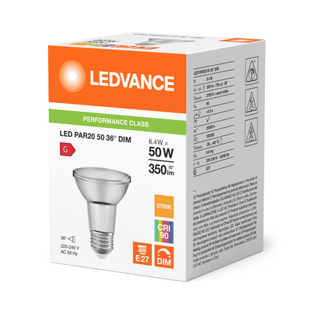 LED Lampen PAR20 E27 6.4W = 50W 350lm 2700K Warmweiß FILAMENT DIMMABLE LEDVANCE