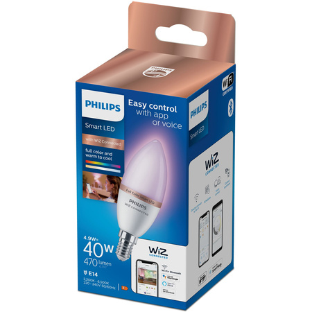 LED-Lampe E14 C37 4.9W = 40W 2200-6500K + RGB SMART WiFi Philips WiZ