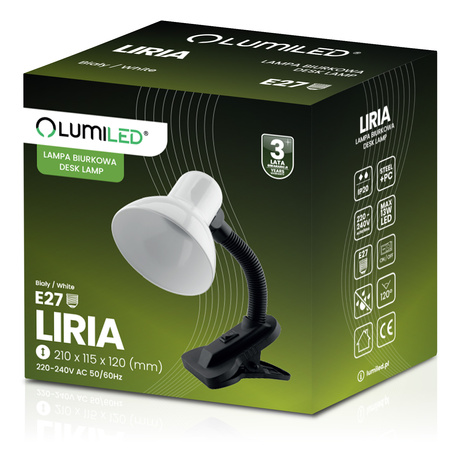 Verstellbare Tischleuchte LIRIA Schule Nachtlicht E27 Clip Weiß LUMILED