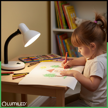 Schreibtischlampe E27, Tischlampe Verstellbar Weiß SARA LUMILED