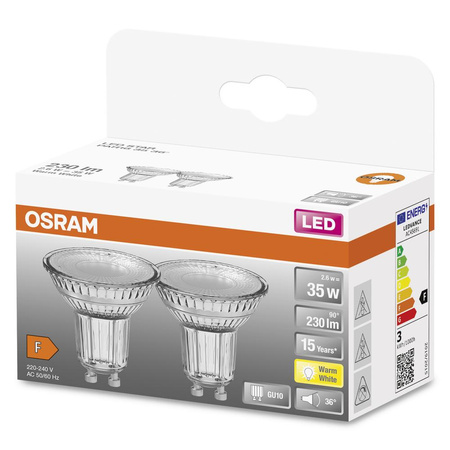 2x GU10 LED Leuchtmittel 2,6W = 35W 230lm 2700K Warm 36° OSRAM STAR