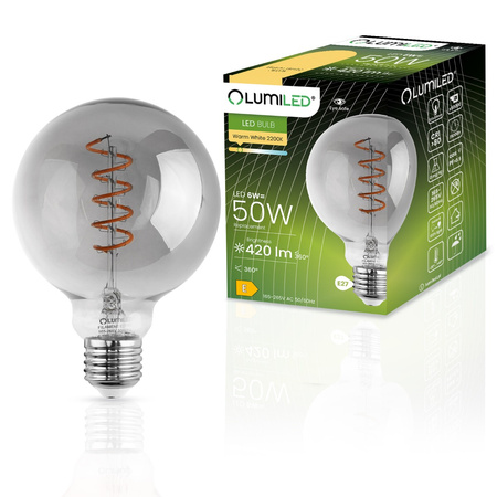 Dekorative LED Lampen E27, Glühbirne G95 6W = 50W 420lm 2200K warm 360° Globe Smokey Glühfaden LUMILED